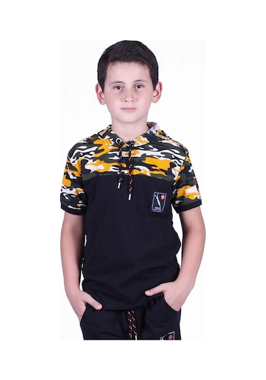 Markahit Kamuflaj Desenli T-shirt Erkek Çocuk Sarı