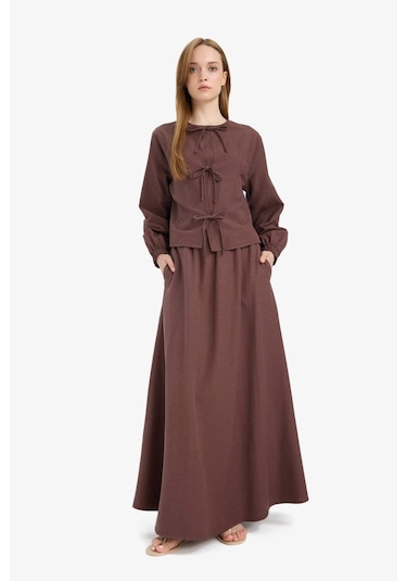 Defacto A Kesim Keten Karışımlı Maxi Tesettür Etek E5371ax25spbn334 Kahve