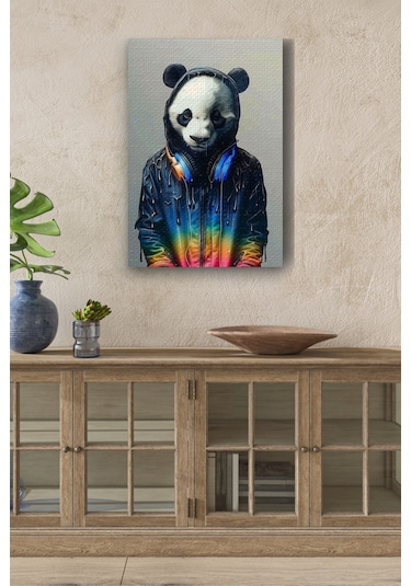 Müzik Dinleyen Genç Panda Yağlı Kanvas Tablo
