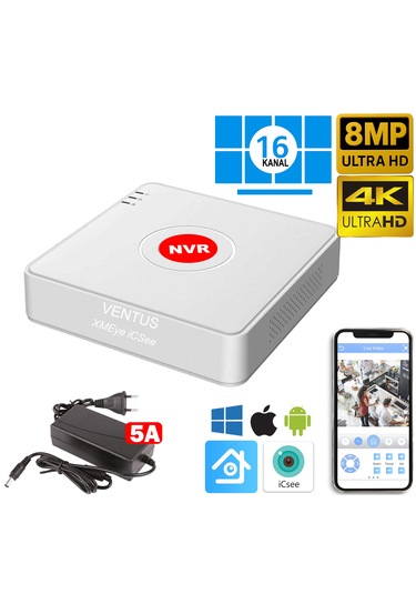 Ventus 8mp Xmeye İcsee 16 Kanal Kayıt Cihazı Nvr 4k