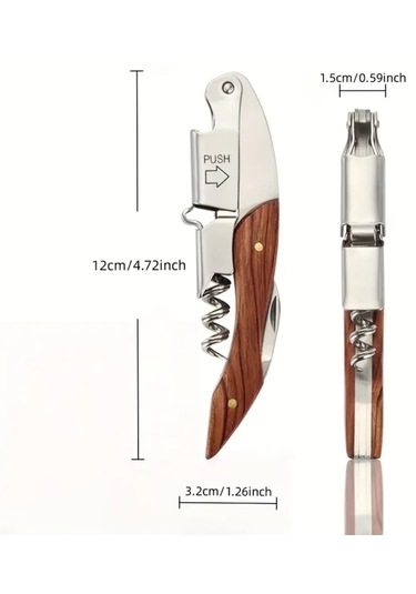 Atay Garage Tirbuşon Ahşap Saplı Paslanmaz Çelik Açık Kahverengi