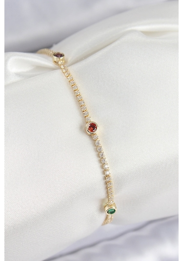 Pirinç Zirkon Taşlı Asorti Model Gold Renk Kadın Bilekilk Altın