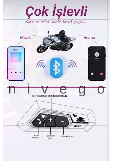 Nivego Bt22 Motorsiklet Kask Kulaklığı İnterkom İntercom Bluetooth 5.0