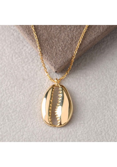 Taşsız Altın Kaplama Deniz Kabuğu Gümüş Kolye