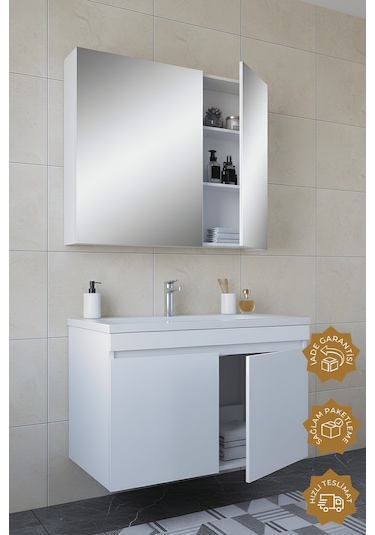 Teta Home Tokyo 80 Cm Mdf Banyo Dolabı Seti Beyaz Beyaz