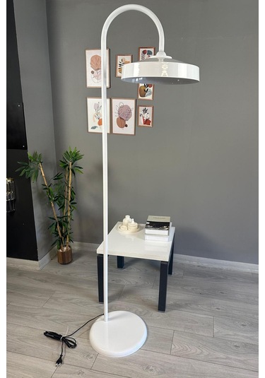 Beyaz Lambader Modern Dekoratif Metal Oturma Odası Çalışma Odası Zemin Lambası 6976 Beyaz