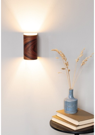 Bombe Kenar Yansıtma Tasarım Çift Yönlü Ahşap Salon Duvar Aplik Koyu Kahverengi