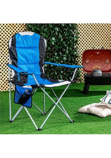 Orcey Ticaret Katlanır Kamp Sandalyesi Kamp Koltuğu XXL Kalın Profil - Mavi Mavi - Siyah
