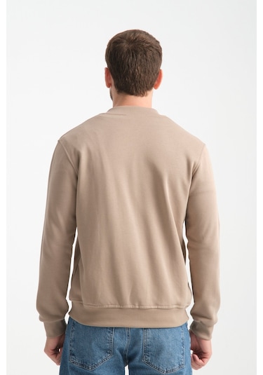 Shooter Sportswear Erkek Sweatshirt Düğmeli Ekru Standart Kalıp Vizon