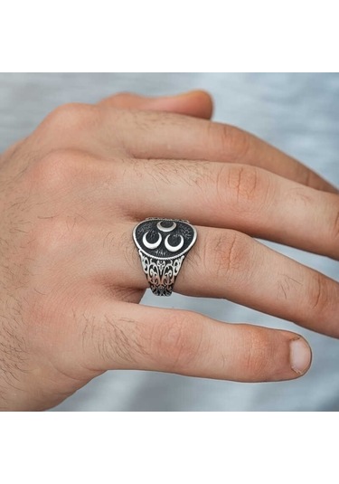 Gümüş Üç Hilal Erkek Yüzük (551173837)