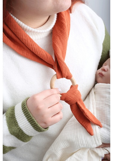 Luckka Çok Amaçlı Müslin Oyuncak , Diş Kaşıyıcı , Puset Oyuncağı , Emzik Tutacağı , Fular - Ztcrınkletoy Kiremit