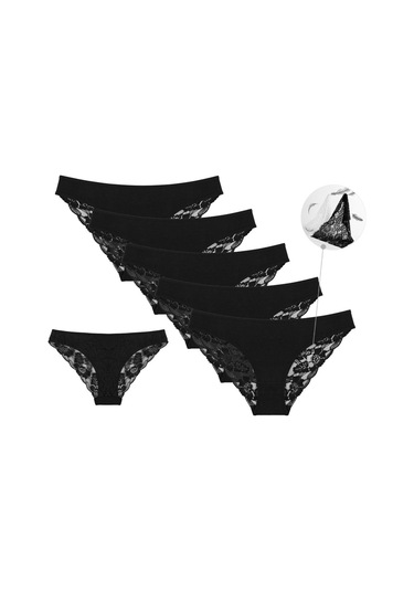 5'li Dantelli Kadın Külot 6971s Siyah