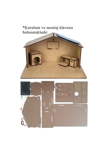 Güneş Enerjili Ev Yapım Seti 1 Paket Güneş Paneli Mantar Led Lamba Mdf Ev Maketi Deney Proje