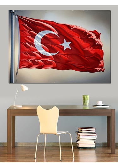 Dalgalanan Türk Bayrağı Manzarası Dekoratif Kanvas - Mdf Ahşap Tablo