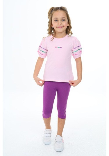 Toontoy Kız Çocuk Nakışlı Kaprili Takım Açık Pembe