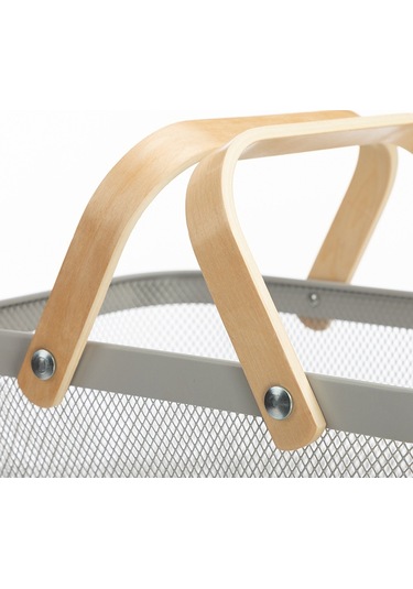 Sones Kare Ahşap Saplı Örgü Sepet Atıştırmalık Meyve Saklama Sepeti Gri