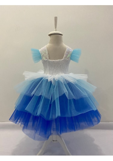 Kara Kedi Kostüm Evi- Baskılı Kısa Elsa Elbise Mavi