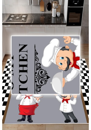 Dijital Baskılı Dekoratif Kaymaz Taban Yıkanabilir Aşçı Desenli Halı Mutfak Halısı Yolluk Salon Halısı