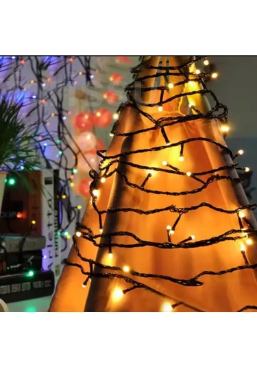 5 Metre 120 Ledli 8 Modlu Fişli Peri Led Işıklandırma - Gün Işığı Sarı Dekoratif Şerit Led Gün Işığı