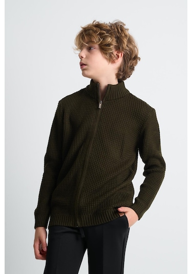 Alexandergardı Fermuarlı Dik Yaka Hırka Haki