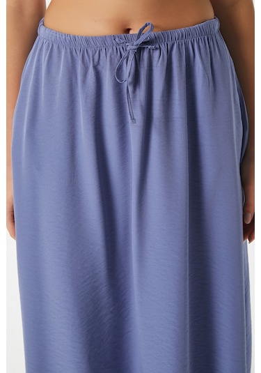Kadın Trend Modal Serin Kumaş İndigo Bel Lastikli Cepli Rahat Kalıp Uzun Etek