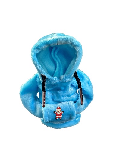 Suntek Yumuşak Peluş Noel Hoodie Vites Topuzu Kol Örtüsü Mavi Santa Sallayarak