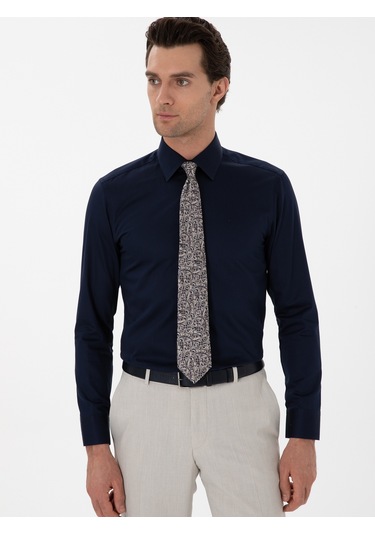 Cacharel Lacivert Slim Fit Pamuklu Klasik Gömlek