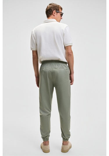 JAKOB Erkek Dokuma Yıkamalı 4 Cepli Kalın Dokulu Paçası Lastikli Açık Haki Pantolon