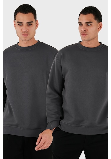 Buratti Regular Fit Bisiklet Yaka Şardonlu 2'Li Paket Erkek Sweat 5905255S2 Antrasit-Antrasit