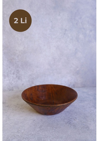 Justwood 2 Li Ligna 19 Cm Melamin Ahşap Rölyefli Salata Tabağı, Servis Tabağı, Çukur Kase, Çerezlik Koyu Kahverengi