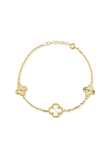 14k Altın Kaplamalı 925 Ayar Gümüş Granada Saray Yoncaları Bileklik - Beyaz 45103303 Altın