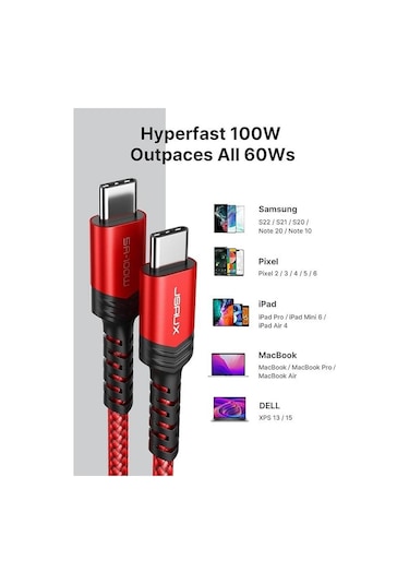 Jsaux Usb C - Usb C Kablosu 100watt 5 Amper Type-c Süper Hızlı Şarj Ve Data Kablosu Cc00201k2