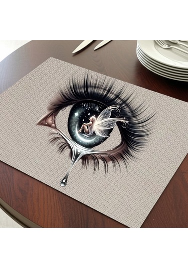 Perili Göz Modern Tasarımlı Amerikan Servis, Tabak Altlığı & Şık Masa Dekoru, Ev Hediyesi, 2 Adet Krem