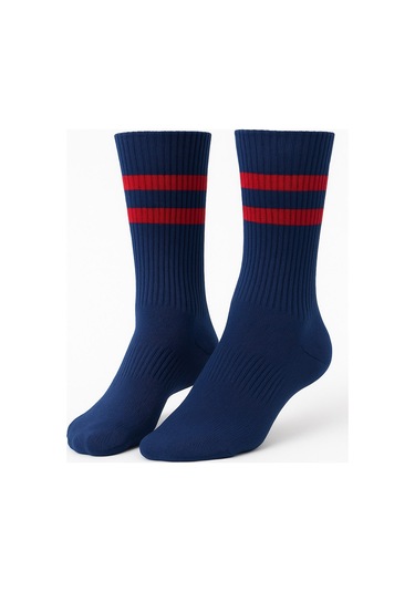 Erkek Lacivert Soket Çorap 2 Li Set Çizgili Pamuklu Spor Ve Günlük Kullanım Plus Scorpion Lacivert
