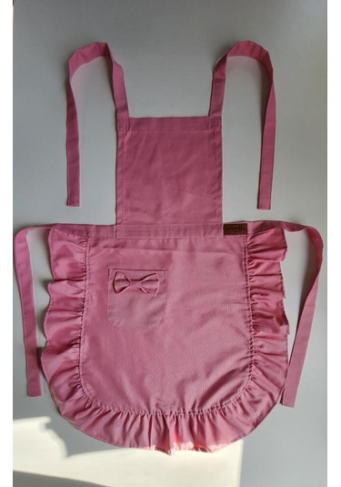 Keten Fırfırlı Bohem Mutfak Önlüğü Pembe