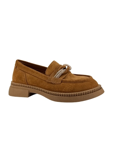 Albini 26101906s Taba Süet Deri Kadın Loafer Ayakkabı Taba