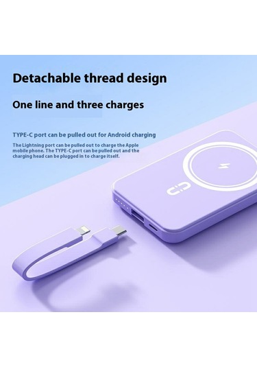 W013 10000mah Güç Bankası 15w Manyetik Telefon Kablosuz Şarj Cihazı, Type-c'den İp Kabloya Mavi