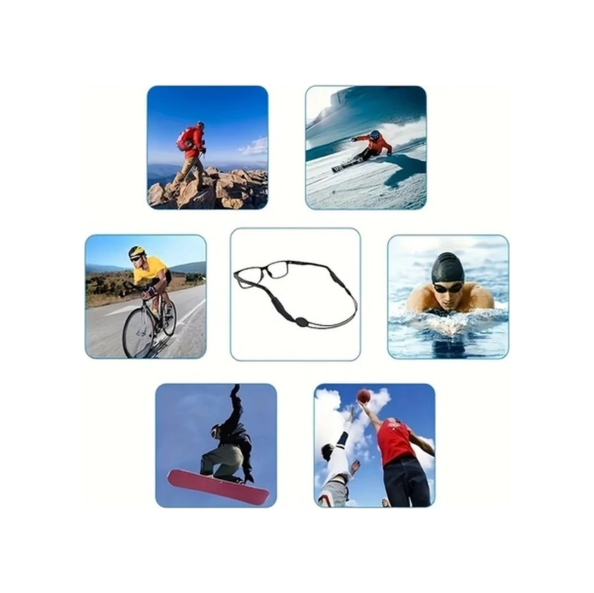 Trendooze Sunshine022 3 Bölümlü Ayarlanabilir Silikon Gözlük Tutucu Spor Kayışı 9-13.7 İnç Siyah