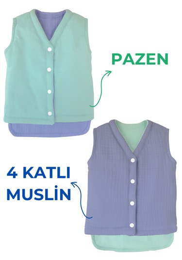 Müslin Bebek Yelek-hırka Organik 1 - 2 Yaş Mavi