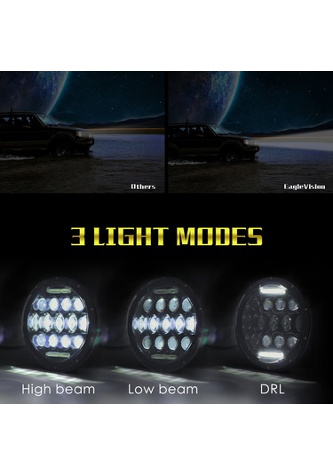 Eagevision C0045 7" LED Su Geçirmez DRL Yuvarlak Araba Farı.