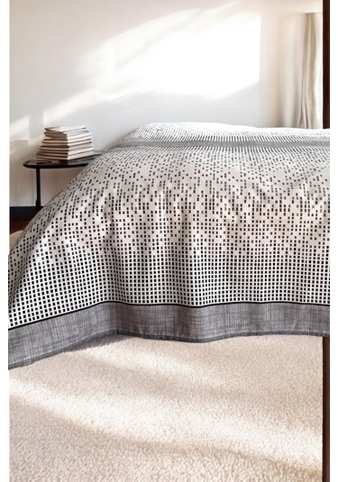 Alla Turca Çift Kişilik Modern Mozaik Desenli Pike Gri 200x240 Cm %100 Pamuk Gri - Beyaz