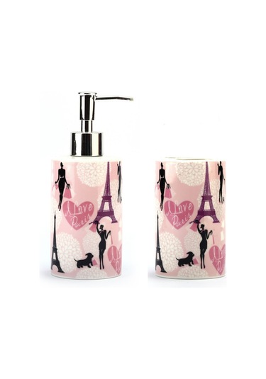 Sıa Sıvı Sabunluk Ve Diş Fırçalık 2 Li Banyo Seti Paris . Pembe