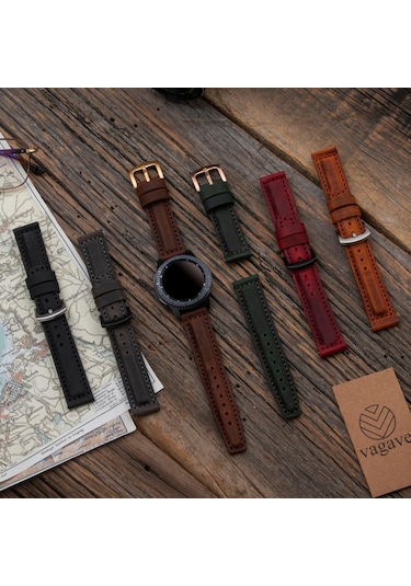 Vagave Samsung Uyumlu Watch 5 - Watch 4 - Watch 3 Deri Kordon- Siyah
