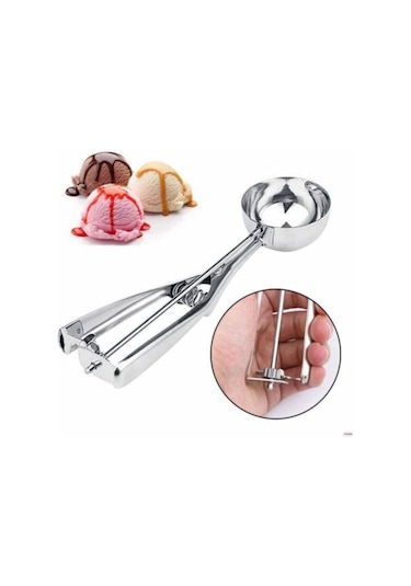 Lovyco Çelik Lüx Top Şeklinde Dondurmakurabiye Kaşığı Gümüş