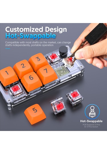 Mkespn Kısım Makro Tanımlı Kablosuz Küçük Klavye Tek Eliyle Oyun Klavyesi Saydam