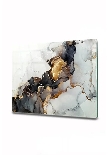 Cam Kesme Tahtası, Kesme Tablası Kenarları Oval, Antibakteriyal, Sunum Tahtası Siyah Siyah