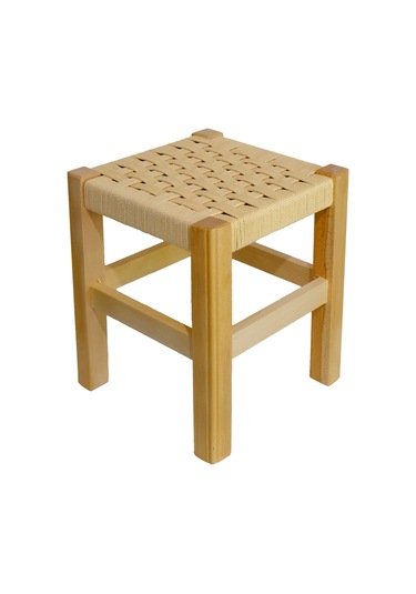 El Yapımı Ahşap Örmeli Hasır Tabure 35 Cm Şık Ve Zarif Tasarım Natural