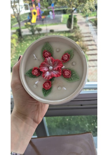 Yılbaşı Hediyelik Linda Kase Mum El Yapımı, Doğal Soya Mum Beyaz - Kırmızı