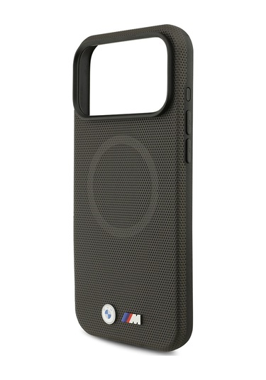 İphone 17 Pro Max Uyumlu Kılıf Bmw Lisanslı M-safeli Metal Logolu Delikli M Dizayn Deri Kapak Füme Füme