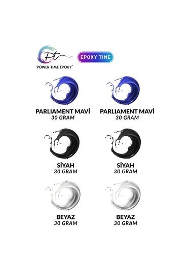 6'lı Opak & Transparan Sıvı Pigment Boya Seti / Epoksi Için/ 2 Adet Beyaz/ 2 Adet Siyah/ 2 Adet Mavi